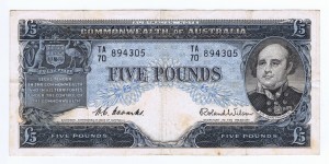 An Australian Five Pound Note (Obverse)